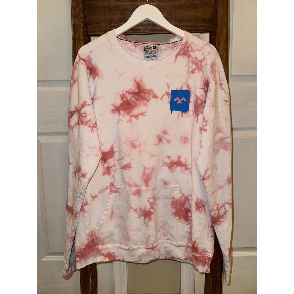 HVIII BRAND GOODS Tie Dye Sweatshirt Pink White Blue Logo Pocket XL
